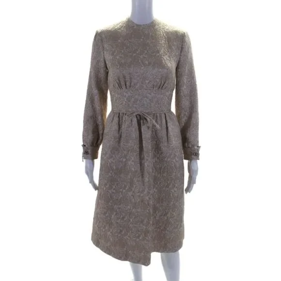 Reiss Womens Textured Glitter Geometric Zipped Charm Sleeved Dress Beige Size 2 - Picture 1 of 7